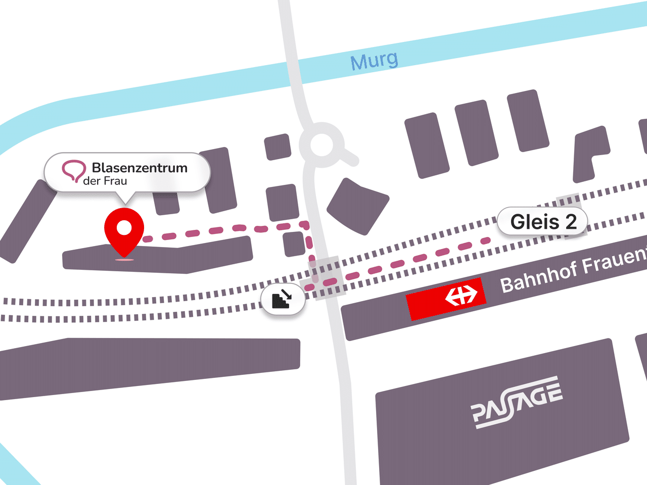 Lageplan von Gleis 2 zur Praxis